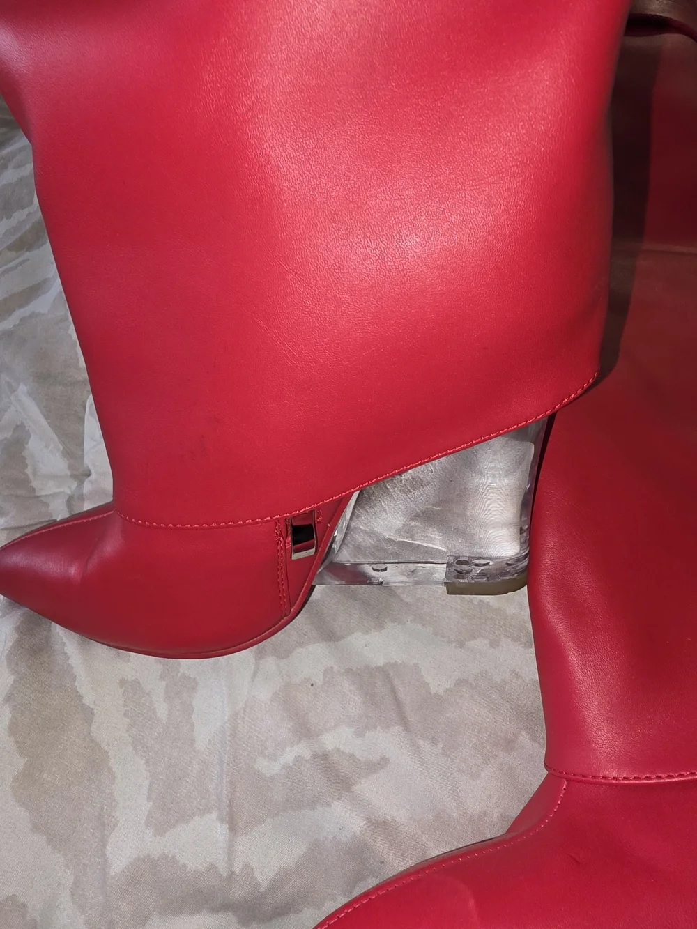 Women's Tall Red Pointed-Toe Boots with Clear Wedge Heel